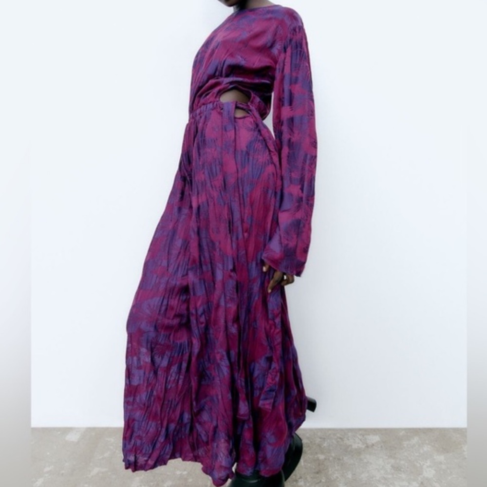 Zara Wrinkled Jacquard Maxi Dress.